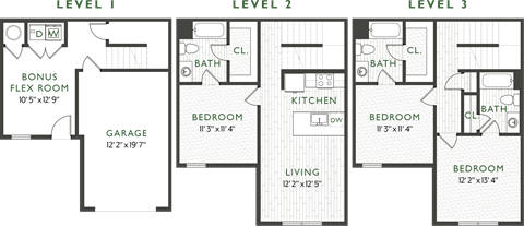 Floor plan for 3 beds, 3 baths, 1599 sqft